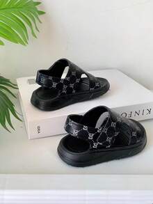 Sandalias deportivas con estampado de oso negro para niños y niñas de 2 a 8 años, sandalias deportivas blancas para verano y exterior con suela antideslizante y resistente, sandalias de playa suaves y cómodas de color caqui con suela ligera, sandalias para niños pequeños con cierre de conveniente, sandalias casuales y de moda con lindo estampado asimétrico de oso - Negro - Ver 9