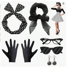 1950s Vintage Party Accessory Set For Women, Including Red Polka Dot Headband, Chiffon Scarf, 6pcs Polka Dot Earrings, Cat Eye Glasses, Beaded Necklace And Bracelet, Suitable For Holiday Parties - Red - View 16