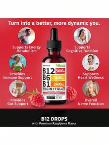 MONTUE Vitamin B12 And B6 Liquid Drops, B12 Sublingual Vitamin B Complex,Weight Loss Products - B 12 Vitamin 5000mcg - B12 Methylcobalamin For Energy, Brain, And Heart Support With 27,200 Mcg, Raspberry, 40 Servings - 1 chai - Xem 3