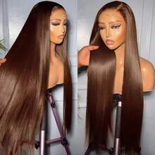 Uveous 28 Inch Brown Lace Front Wigs Human Hair Pre Plucked 13x4 Straight Lace Front Wigs Human Hair 200% Density Colored #4 Light Brown Glueless Wig HD Lace Frontal Wigs For Women - S4 - 查看 2