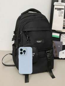 1 Túi Đi Học Cỡ Lớn Có Ngăn Đựng Laptop Phù Hợp Với Laptop 16.5 Inch, Ba Lô Đa Năng Kiểu Dáng Đơn Giản, Túi Đi Học Bằng Nylon Phối Màu, Có Dây Đeo Điều Chỉnh & Dây Đeo Hành Lý, Túi Sách Nhẹ, Di Động, Có Khóa Kéo & Túi Ví Nhỏ, Hoàn Hảo Cho Sinh Viên Tốt Nghiệp & Thanh Thiếu Niên & Nữ Sinh & Nam Sinh Cho Hoạt Động Ngoài Trời & Du Lịch & Học Sinh Trung Học Cơ Sở & Trung Học Phổ Thông & Đại Học - màu đen - Xem 2