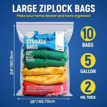 5 Gallon Zipper Lock Storage Bags, 18 Inchx24 Inch, Reusable Large Size Plastic Freezer Bag With Zipper Food, Clothing, Travel, Moving, BPA - 2 - Mil Thick - 5Gallon-10PCS - View 3