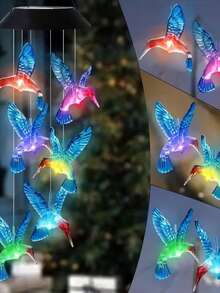 1 Peça Sonhadora Borboleta Colorida e Pássaro Solar Móbile de Vento - Versão de Iluminação Gradiente - Luzes de Decoração de Atmosfera Externa, Adequada para Quintal e Varanda - Não é apenas um item decorativo, mas também uma fonte de iluminação para iluminar o espaço noturno, um acessório prático para realçar a atmosfera externa. - 1 unidade - Visão 6