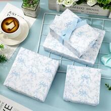 Blue Bow Floral Wrapping Paper - Mini Roll - 17 Inch X 32.8 Ft Vintage Bow Flower Gift Wrap Paper Chinoiserie Art Paper For Coquette Birthday Party DIY Crafts,Blue - Màu xanh lam - Xem 5