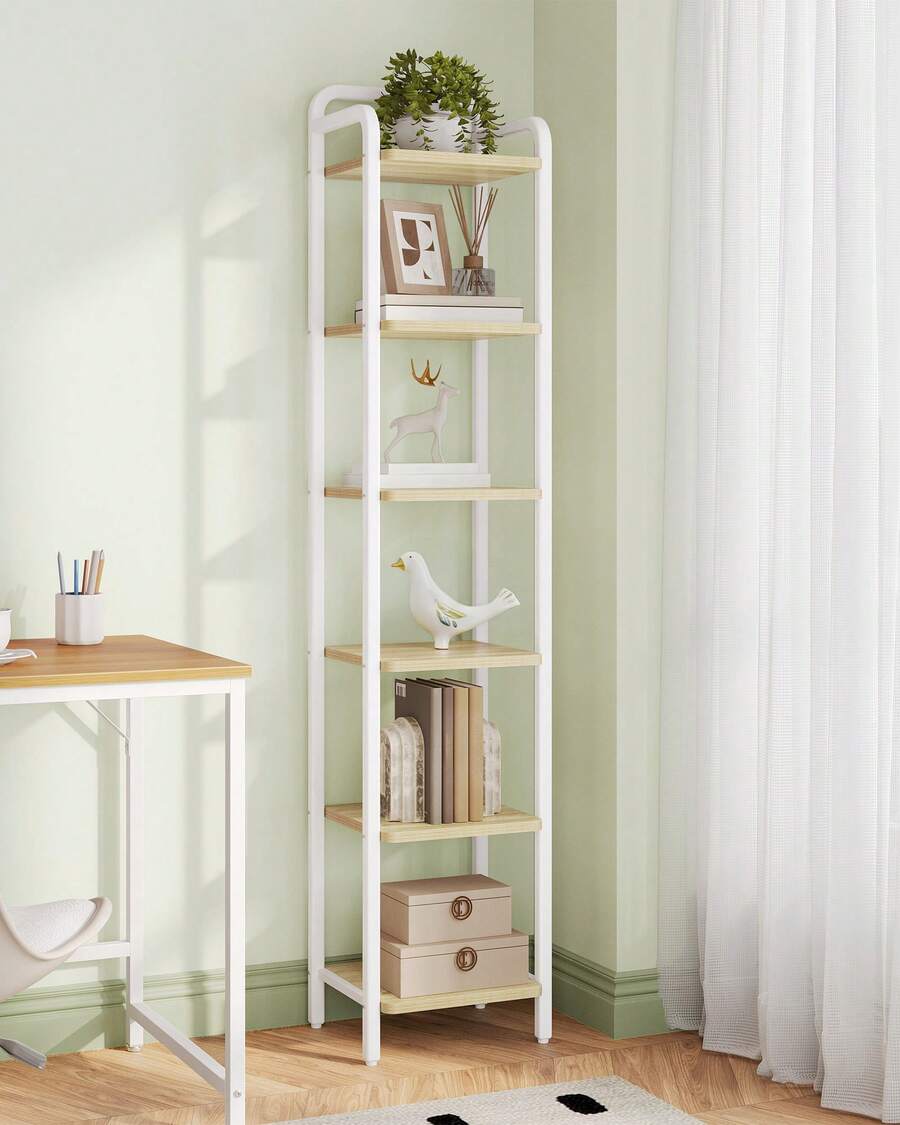 HaluPeit Shelf, Bookcase, Freestanding Shelf, Narrow Shelf With 6 Shelves, Narrow Office Shelf, Corner Shelf For Office, Living Room, Bedroom, Kitchen, 30 X 33 X 166 Cm - Golden Oak - View 1
