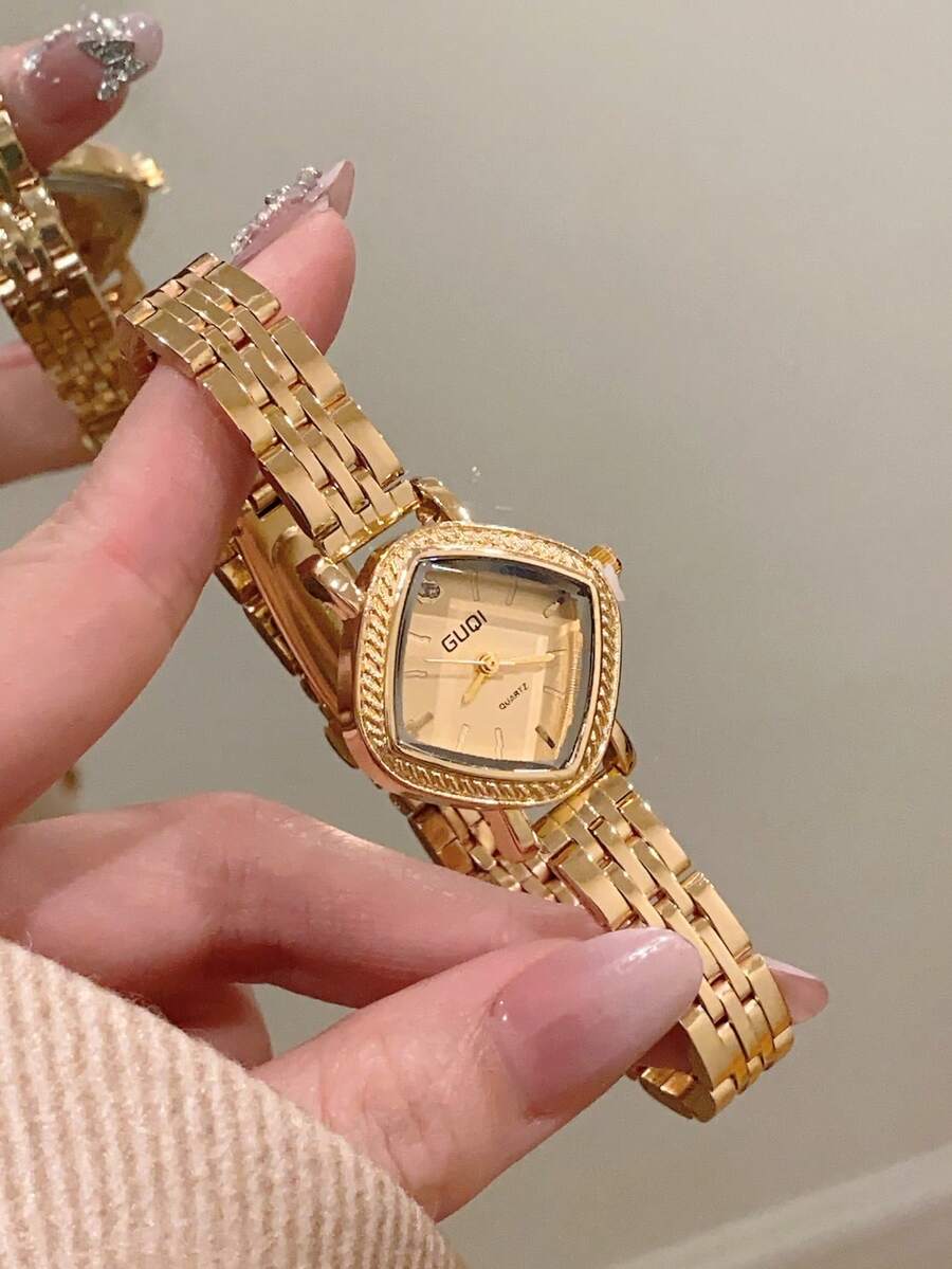 1pc Gold Retro Women's Quartz Watch With Fashionable Artistic Design Suitable For Daily Wear Birthday/Graduation Gifts Casual Gatherings - Gold - View 1
