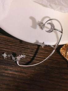 1pc Geometric Elegant Star & Moon Stud Earring, Versatile Chic Minimalist Design, Suitable For Everyday Wear - Xingyue Ear Hooks - View 2