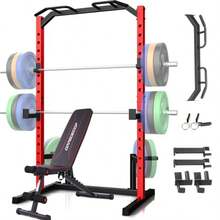 Squat Rack Multi-Function Power Cage Rack With Adjustable Weight Bench Squat Rack With Pull-Up Bar J-Hooks More Training Attachment For Home Gym - Squat Rack With WheelsBench - View 7
