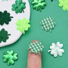 4Amazonia 50片/套 圣帕特里克节绿色系列 1.7*2厘米 闪亮双面幸运草带衬垫贴片 DIY发夹配件和布艺装饰四叶贴片 - 四葉草 - 查看 2