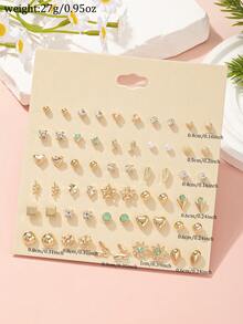 Set de 30 piezas de aretes tipo pendiente con diseños delicados de flores pequeñas, mariposas, cuadrados y lágrimas en estilos surtidos, adecuados para uso diario, ir al trabajo y fiestas para mujeres - Multicolor - Ver 6