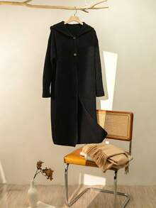 Áo nỉ nữ tay dài, màu trơn, dáng lửng, có mũ, thích hợp mặc mùa thu/đông. - màu đen - Xem 7