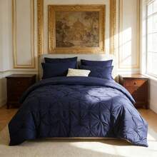 5/7 Piece Bed In A Bag Bed Comforter Set, Summer Breathable Chic And Elegant Comforter Set With Soft Microfiber Inner Filler, Lightweight Solid Bedding Set, Bedroom Decor For All Seasons, Ideal Gift - DarkBlue - 查看 11