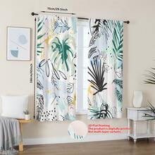 2pcs 2D Printed Tropical Plant Pattern Curtains, Lightweight Nordic Style Living Room & Bedroom Curtains, Fresh Green Plant Design, Creating A Natural And Comfortable Home Atmosphere