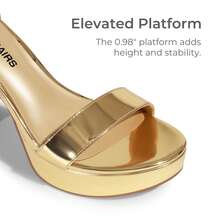 Women Platform Chunky High Heeled Sandals Ankle Strap Open Toe 4-Inch Block Heels Dress Shoes For Wedding Party Evening - Vàng - Xem 6