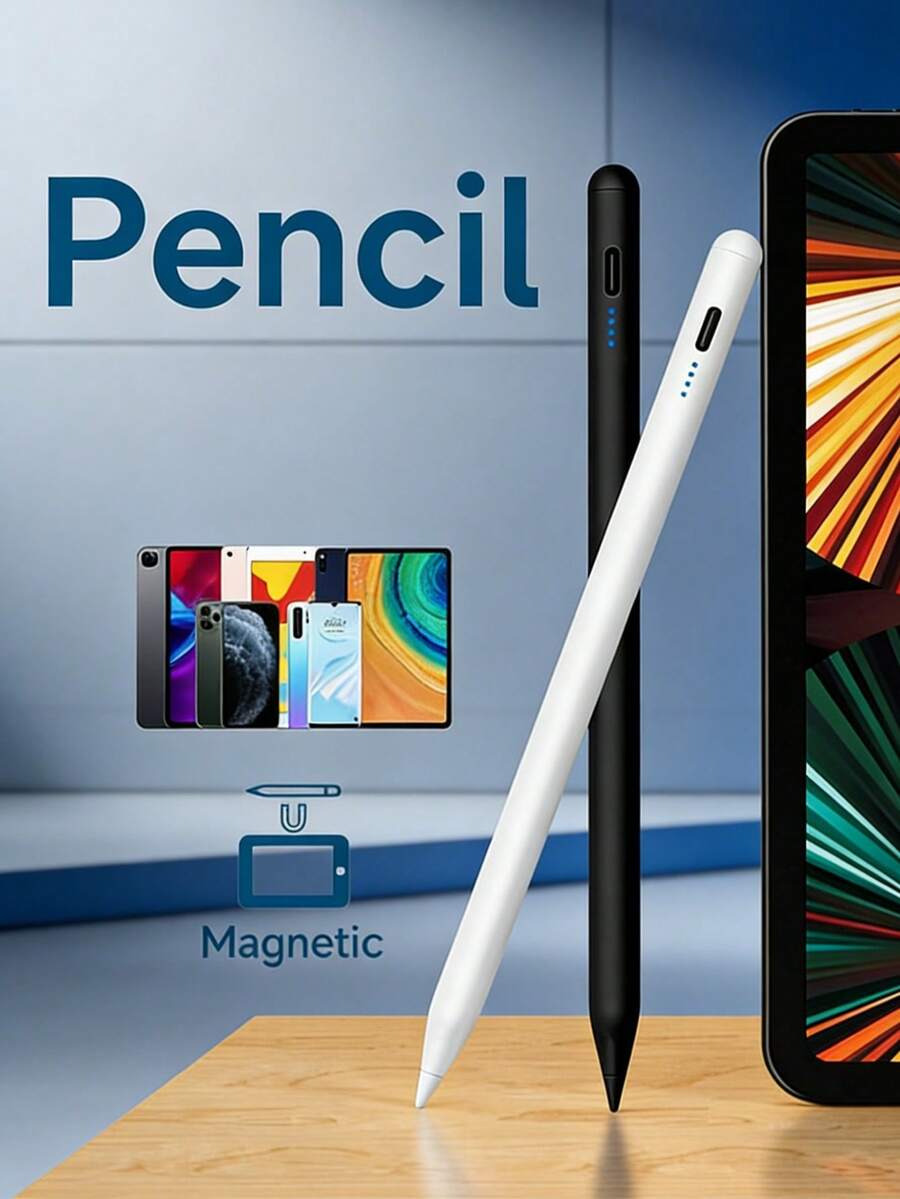 1pc Universal Capacitive Touch Pen, Compatible With IOS/HarmonyOS/Android Systems (Black/White), Anti-Interference, Fast Charging, Continuous Touch, Long-Lasting Battery Gifts For Mother, Family, Friends, Kids, Birthday, Holiday - Multicolor - View 1