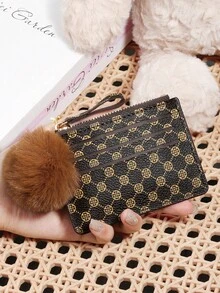 Adorned With A Delicate Pom-Pom, Short High-Quality Credit Card Storage Bag,Simple Casual Card Holder,High Quality Credit Card Storage Bag, Perfect For Outdoor Activities, Travel, And Returning To School - Coffee - View 3