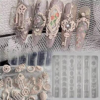 High Transparency European Vintage Pattern Nail Art Mold, Handmade DIY Wearable Nail Jewelry, Easy Demold Silicone Mold, Suitable For Professional Nail Salons, Nail Salons And Home DIY
