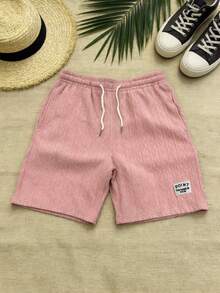 GOLDREDY 男士针织纹理面料抽绳可调节休闲百搭短裤，适合多种场合 - 粉色 - 查看 2