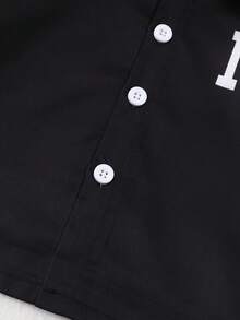 男婴休闲衬衫，前后均印有字母和数字，黑色领子，短袖，春夏款 - 黑色 - 查看 6