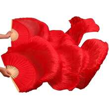 1 Pair(Left+Right) Belly Dance Fan Artificial Silk Fans,Colorful Dancing Fabric Fans,Long Folding Belly Dance Fans Dancing,Length 180cm Width 90cm - Red Gradient - 查看 6
