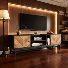 Television Stands & Entertainment Centers - Black+Natural + Iron + Particle Board + 39 Inches Or Less + 39 Inches Or Less - View 1