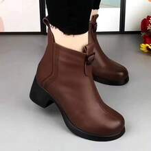 Botas  de Tacón Grueso Versátiles Vintage para Mujeres Invierno 2025 Nuevas Antideslizantes Forradas de Felpa Cálidas para Mamá de Mediana Edad - Soltero negro - Ver 5