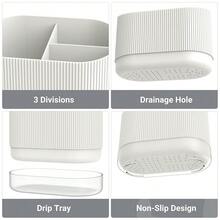 White Shower Toothbrush Holder For Bathroom, Cute  Electric Tooth Brush Holder Countertop, Large Plastic Toothpaste Organizer Cup Tray Stand Storage Caddy With Drainage For  Toddlersss, 3 Slots,3Slots,BeigeWhite - 米色白色 - 查看 5