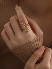 Oversized Doppelring, individualisierbar, offener Ring aus Edelstahl - Goldgelb - Übersicht 3