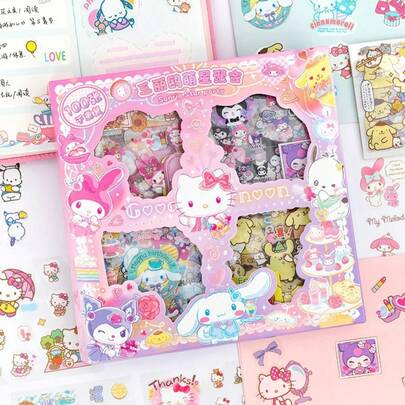 100张可爱卡通贴纸套装，文具贴纸，创意DIY剪贴簿用品，学生适用