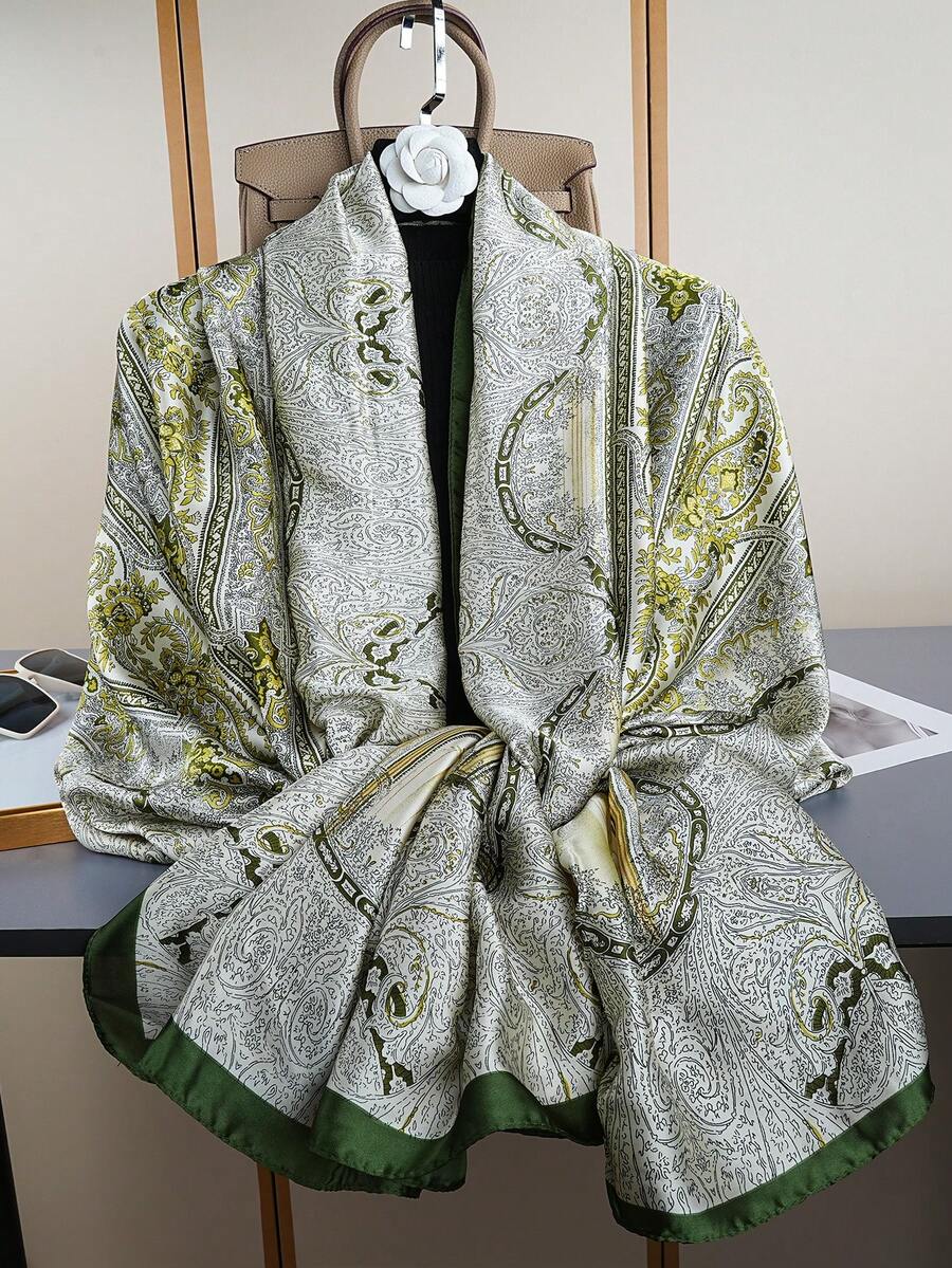 1pc Fashionable Printed Headscarf, Luxury Sun-Shading Scarf 85*180CM, Women's Outdoor Shawl, Popular Silk Scarf, All-Season Windproof Long Scarf, New Style Tubular Scarf