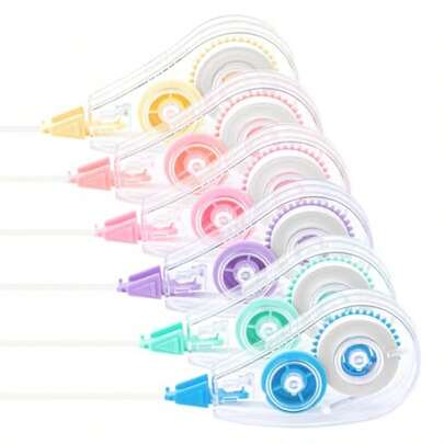 6 Pcs Colorful Core Correction Tape 18.04 Ft White Wrong Out Tear-Resistant Bulk Instant Corrections Easy To Use Applicator For School Office Note Taking Journal Tape Width 0.2 In