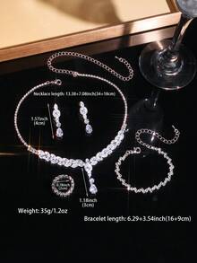 5pcs Luxury Rhinestone Jewelry Set, Including Necklace, Earrings, Bracelet And Ring, Designed For Women's Daily Commute, Wedding, Party And Holiday Gifts - Silver - View 7