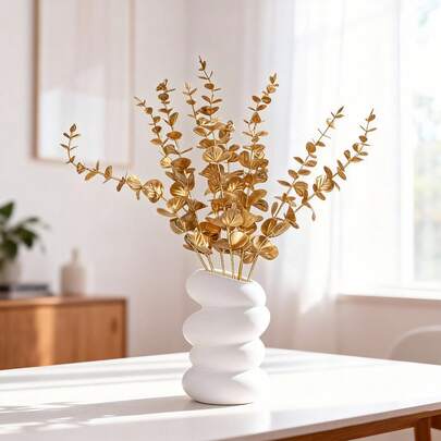 1pc Artificial Golden Eucalyptus Potted Plant, Suitable For Multiple Scenes: Can Be Used As A Living Room Coffee Table Decor To Enhance A Luxurious Ambiance, Placed On The Dining Table To Accentuate A Refined Dining Experience, And Also Applicable For Holiday Parties And Luxury Home Decor; Maintenance-Free, Easily Infuses A Sophisticated And Elegant Touch To Modern Homes And Luxurious Spaces.