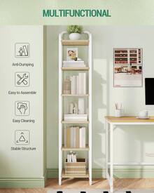 HaluPeit Shelf, Bookcase, Freestanding Shelf, Narrow Shelf With 6 Shelves, Narrow Office Shelf, Corner Shelf For Office, Living Room, Bedroom, Kitchen, 30 X 33 X 166 Cm - Golden Oak - View 5