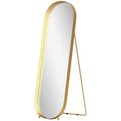 Freestanding Mirror With Metal Frame, 160 X 50 Cm, Gold Frame, For Living Room, Bedroom