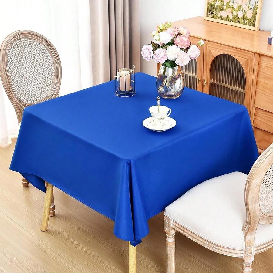 Square Tablecloth 52 X 52 Inch Washable Polyester Table Cloth Solid Royal Blue Heavy Duty Fabric Table Cover Daily Use For Dining Home Kitchen Party Wedding,RoyalBlue52inchx52inchSquare - 皇家藍 52 吋 x 52 吋正方形 - 查看 1