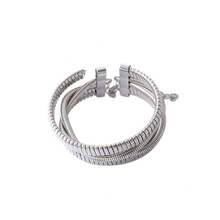 Snake Bone Tire Color Block Bracelet, Minimalist Punk Metal Spiral Bangle, Personalized Hip Hop Double Layered Circular Wristband, Unisex  Jewelry For Men Women, Edgy Metal Statement Bracelet, Streetwear Fashion Accessories, Daily Wear Party Layered Wrist Jewelry, Cool Style Punk Rock Hand Jewelry - L219-1 Bạc - Xem 5