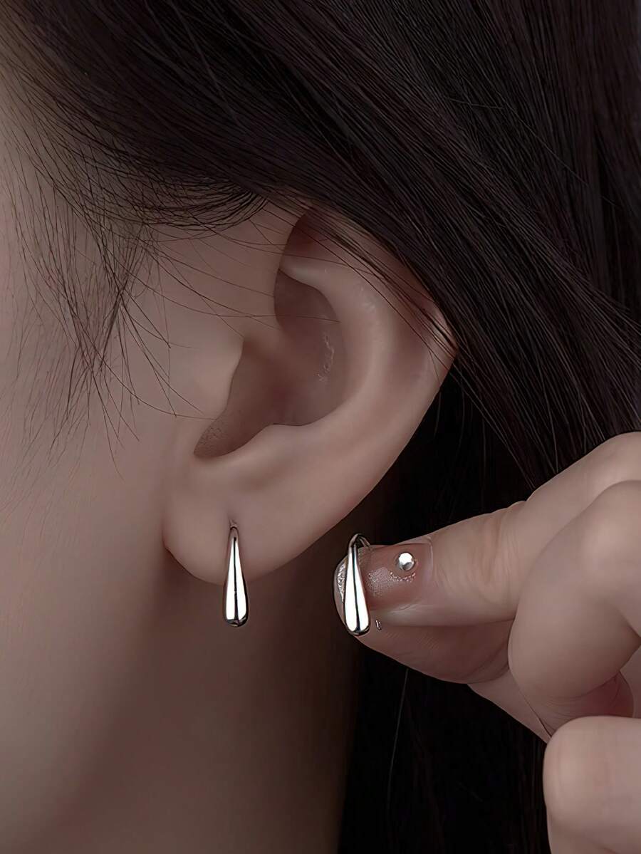 1 Pair S925 Sterling Silver Minimalist Teardrop Earrings, Elegant & Refined Everyday Wear Earrings, Gift For Pierced Ears