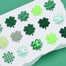 4Amazonia 50片/套 圣帕特里克节绿色系列 1.7*2厘米 闪亮双面幸运草带衬垫贴片 DIY发夹配件和布艺装饰四叶贴片 - 四葉草 - 查看 3