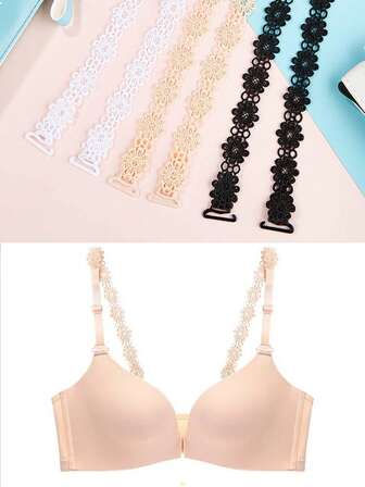 6件装雏菊图案文胸肩带，女士弹力隐形可调节可拆卸性感内衣配件