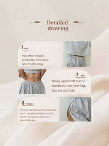 2-Piece Women's Summer New Knitted Round Neck Long-Sleeved Shorts Striped Breathable Pajamas Set - Màu Xám nhạt - Xem 10