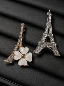 Minimalist Fashion Rhinestone Brooch, Casual Iron Tower Design Clothing Pin, Suitable For Women's Daily Wear - Iron Tower - View 3