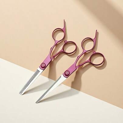Rose Red Textured Hair Cutting Scissors, Suitable For All Hair Types - Ergonomic Handles, Sharp Blades, Unisex, Especially Suitable For Smooth Textured Hair, Daily Trimming, Suitable For Left And Right Hands, Durable