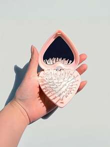 1个粉色心形便携式折叠化妆镜，带软垫和梳子 - 无需电池，卡通设计，情人节或生日的可爱礼物，适合居家和户外使用，小巧的个人美容工具，塑料材质 - 彩色 - 查看 6