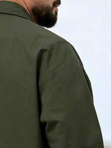 Men's Plus Size Olive Green Classic Long Sleeve Shirt, Autumn New Style Elegant Casual Shirt Top - Dark Green - View 4