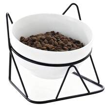 室内猫用陶瓷增高食碗，15°倾斜金属支架防呕吐保护脊椎，减少猫咪胡须疲劳，防滑且可机洗 - 400-800ml - 查看 12