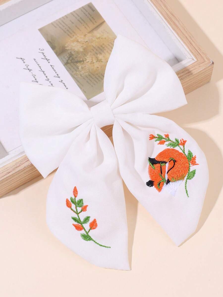 1个橙色狐狸刺绣蝴蝶结发夹，适合女孩佩戴，精致的狐狸刺绣蝴蝶结发夹，适合度假、舞蹈、日常、上学、表演、婚礼派对等各种场合，森林公主发饰，送给女儿的可爱礼物，甜美女孩发饰 - 彩色 - 查看 1