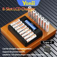 Yonii 8-Slot LCD Display Battery Charger, Supports Pulse Charging, Overcharge Protection, Compatible With 1.2V Ni-MH/Ni-Cd AA/AAA Batteries - CN8 (without Battery) - View 1