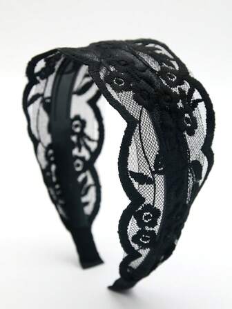 1件涤纶印花波西米亚风发带，优雅蕾丝花朵宽头巾，时尚休闲超大号发带，适合假日和日常佩戴的头饰