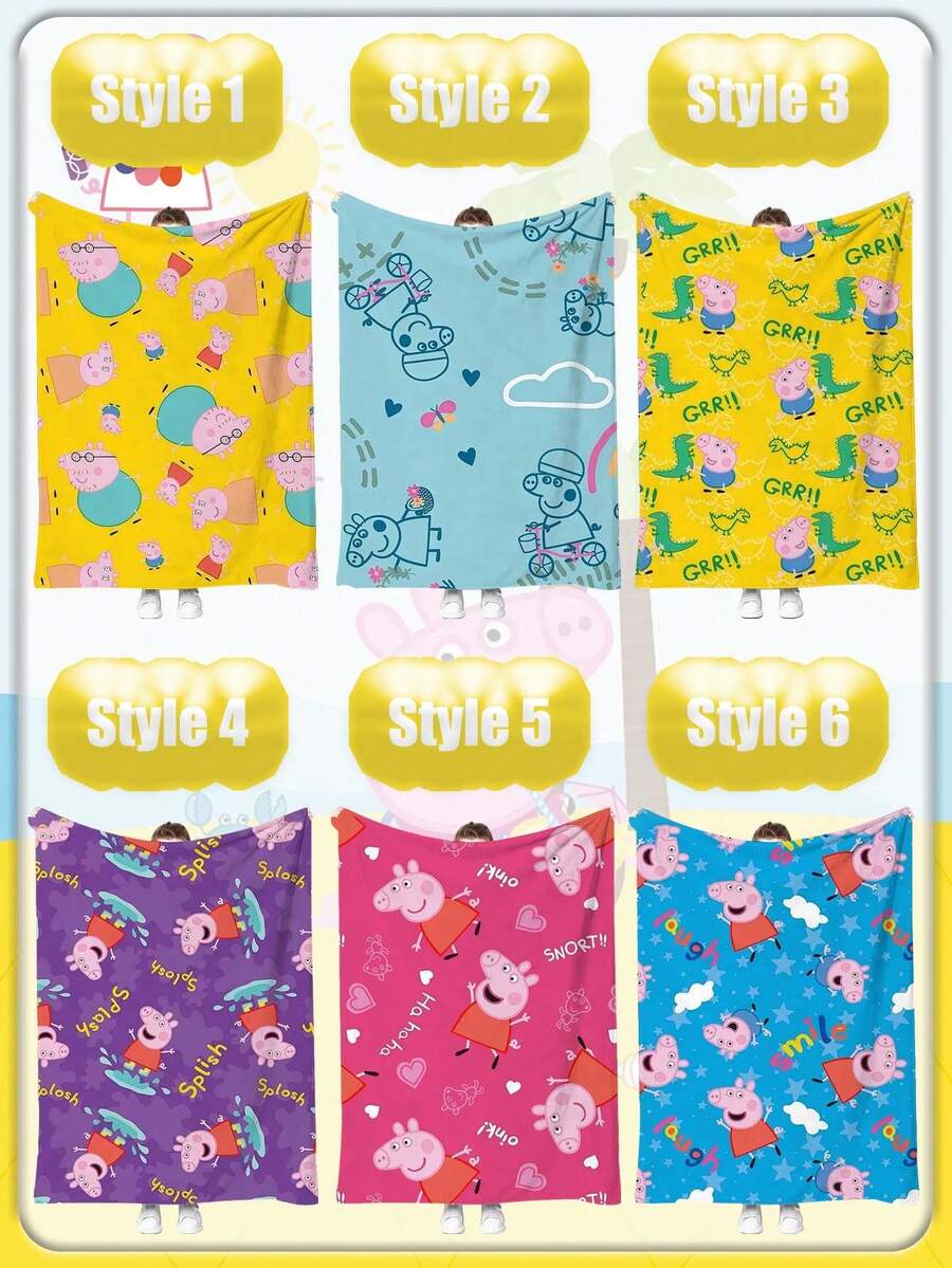 Peppa Pig Lençóis e cobertores grossos e quentes da empresa Desenho de Porco. Tire um descanso. Cobertor de anime de alta aparência pessoal. - Multicolorido - Visão 1